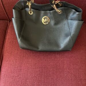 Michael Kors Black Shoulder Bag with Gold Accents